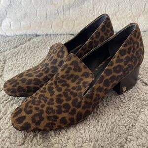 Veronica Beard Shoes Womens 7.5M Baylie Loafer Pumps Leopard Print‎ Suede Heel